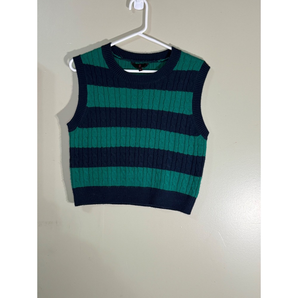 No Boundaries Green Navy Blue Striped Cable Knit Sweater Vest Cropped Large